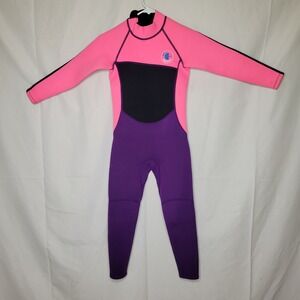 Realon Kids 2mm‎ Neoprene Wetsuit Pink & Purple Long Sleeve Full Body Rash Guard